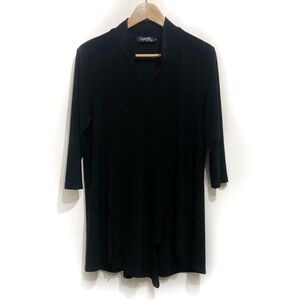 Sympli Loose Fit Blouse Size 10 Black Vneck Side Slit Asymmetrical Hem